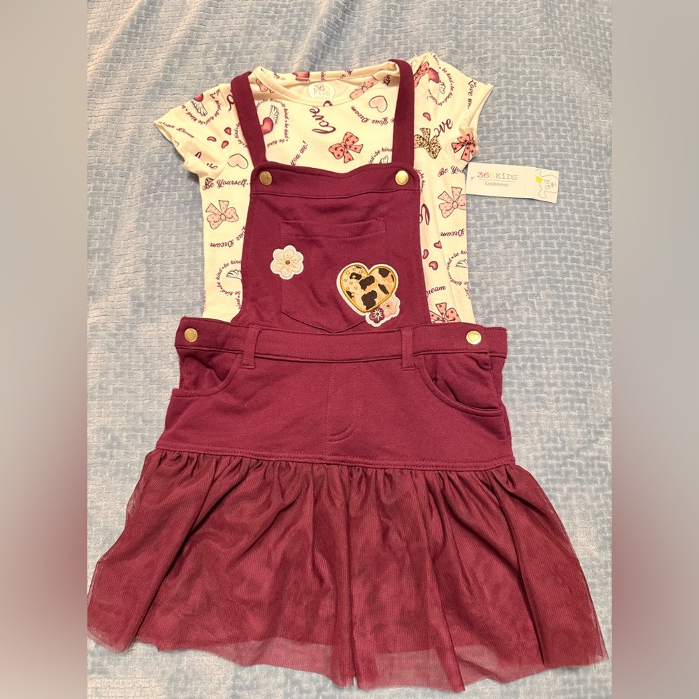 Burgundy Jumper Dress with Heart Patch NWT size 7